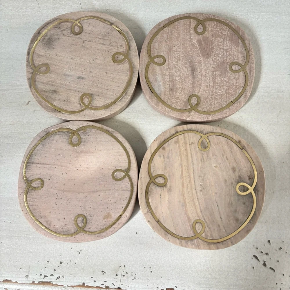 NEW Anthropologie Marble Coasters | Set of 4 | Peach & Cream | Made in India